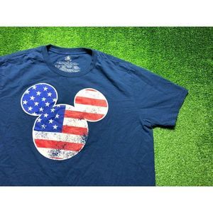 Disney Mickey Mouse USA Flag Men's Short Sleeve Tee XL Blue